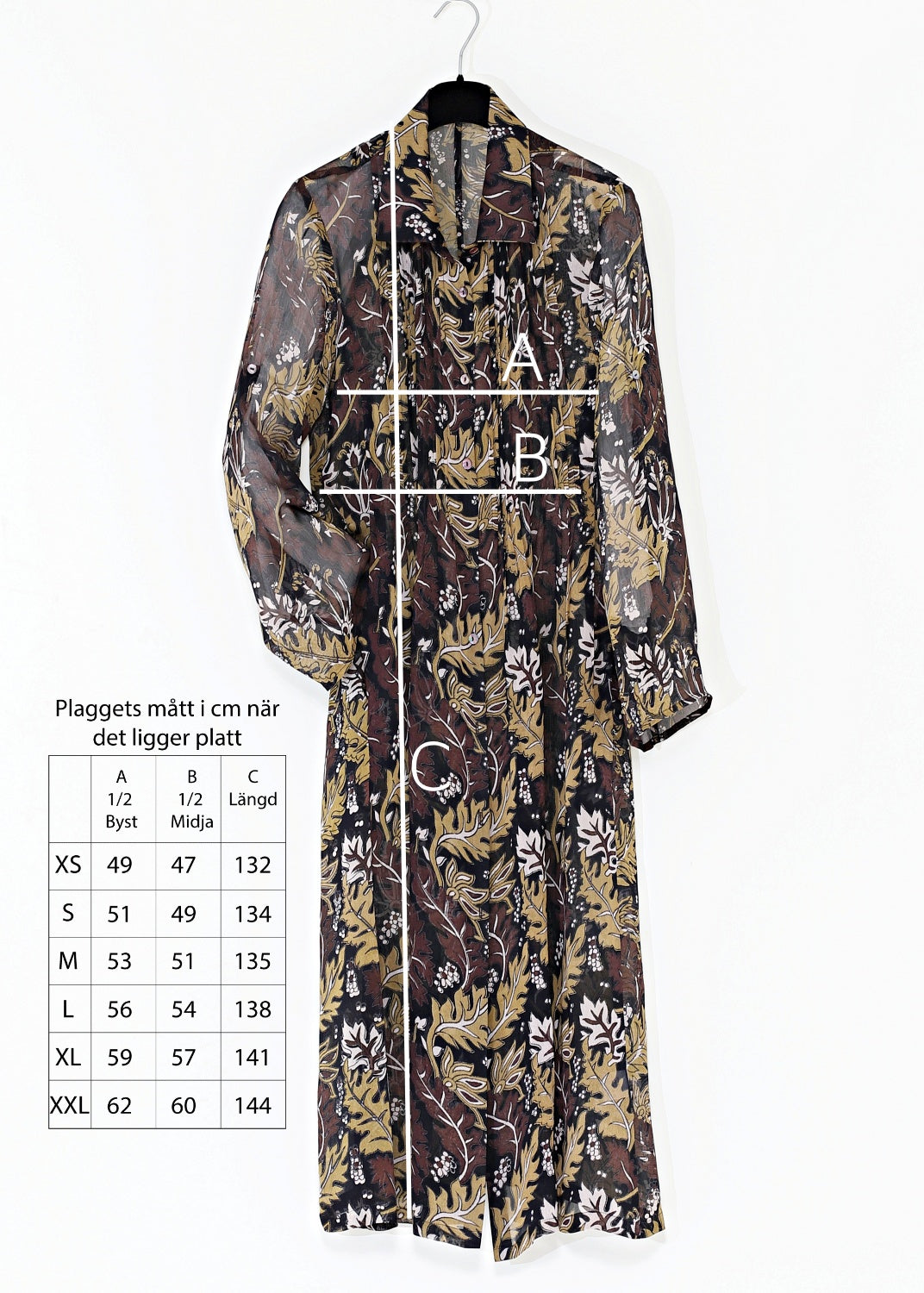 Maxilång skjortklänning med lång ärm i viskos georgette