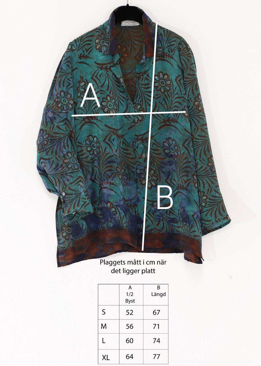 Vintage Siden blus med med skjortkrage - Emerald