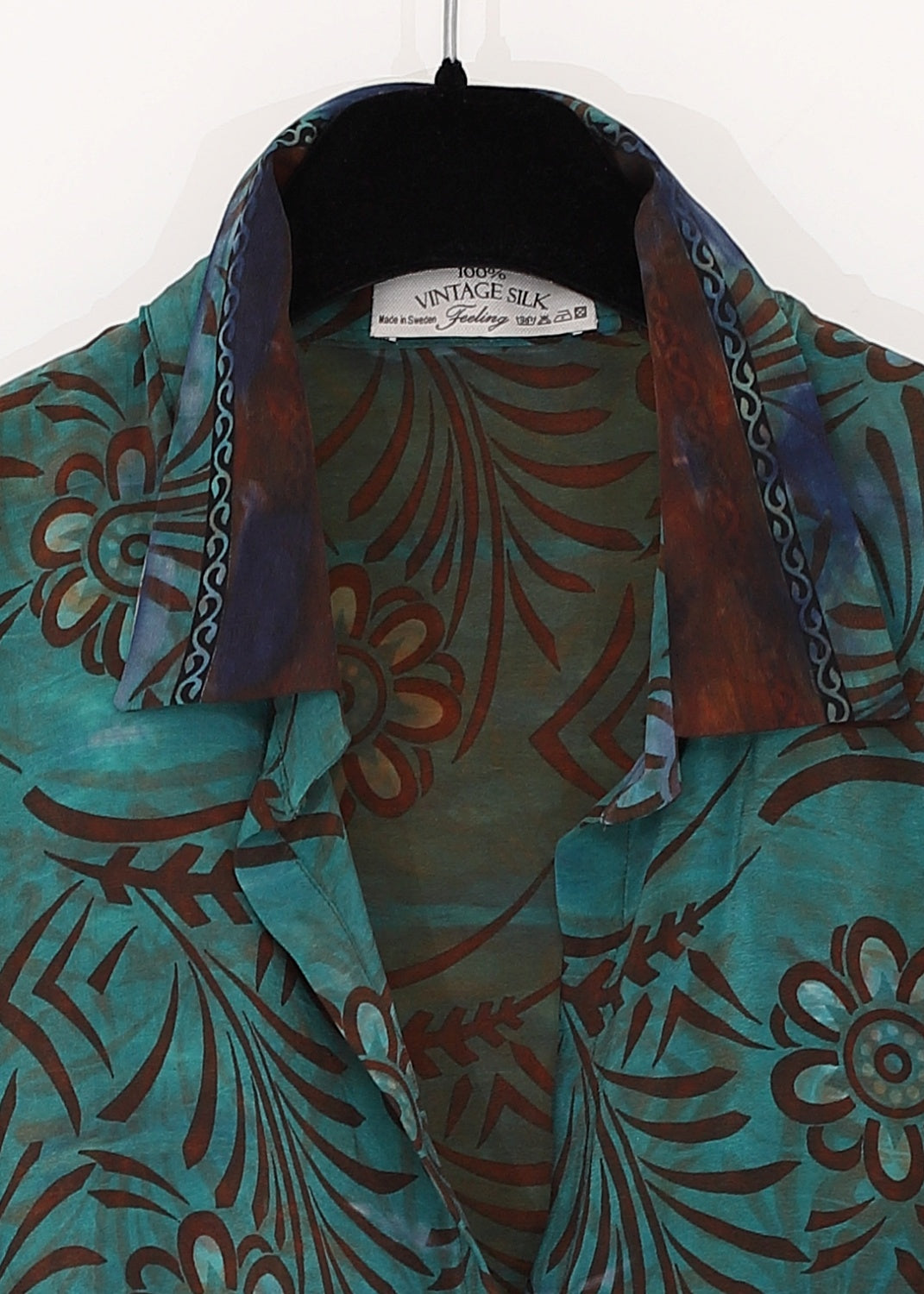 Vintage Siden blus med med skjortkrage - Emerald