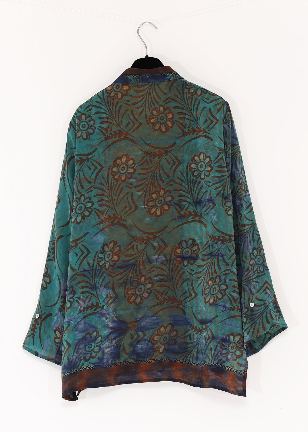 Vintage Siden blus med med skjortkrage - Emerald