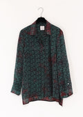 Vintage Siden blus med med skjortkrage - Bottle green