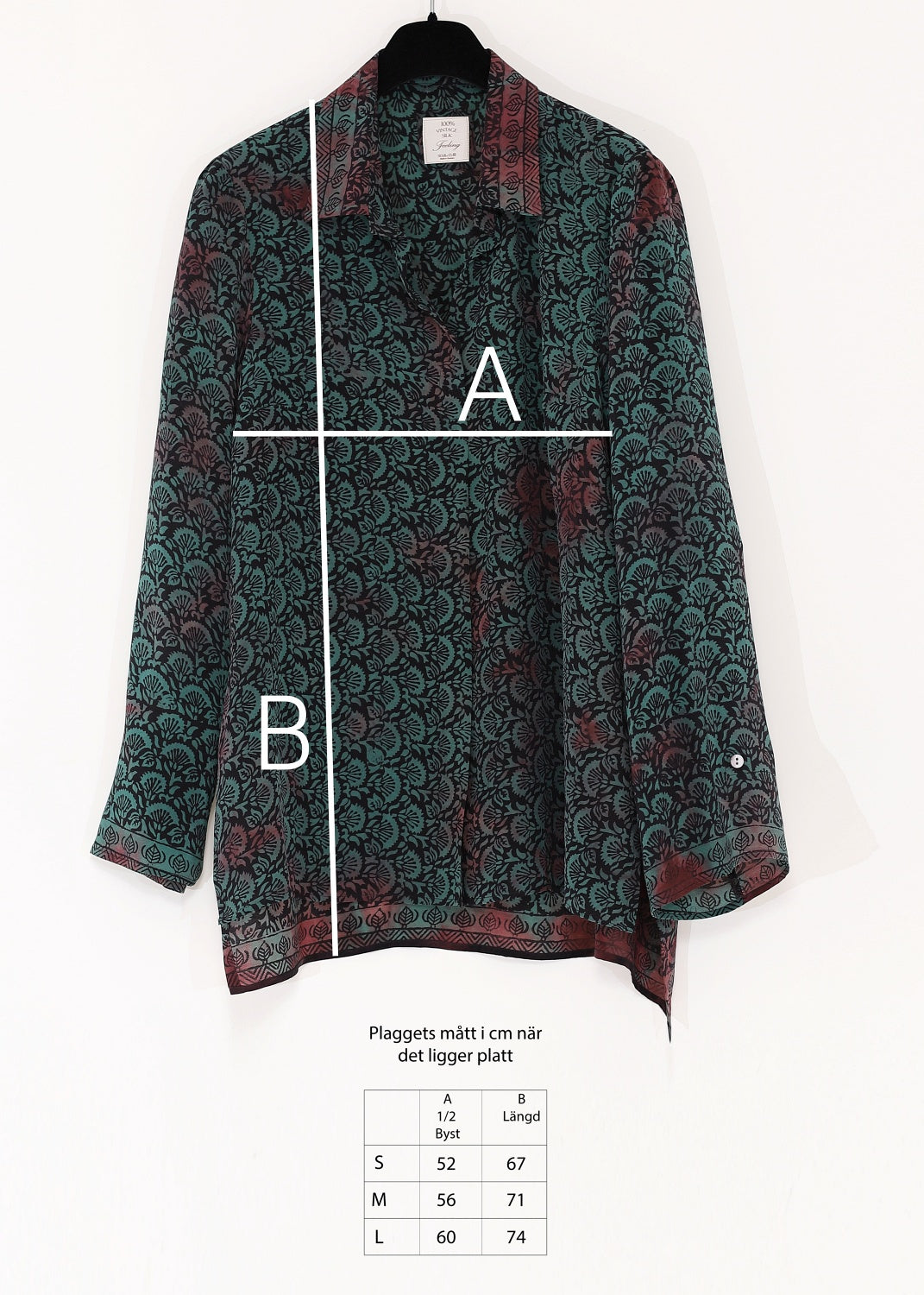 Vintage Siden blus med med skjortkrage - Bottle green