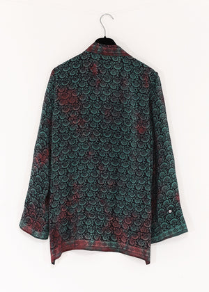 Vintage Siden blus med med skjortkrage - Bottle green