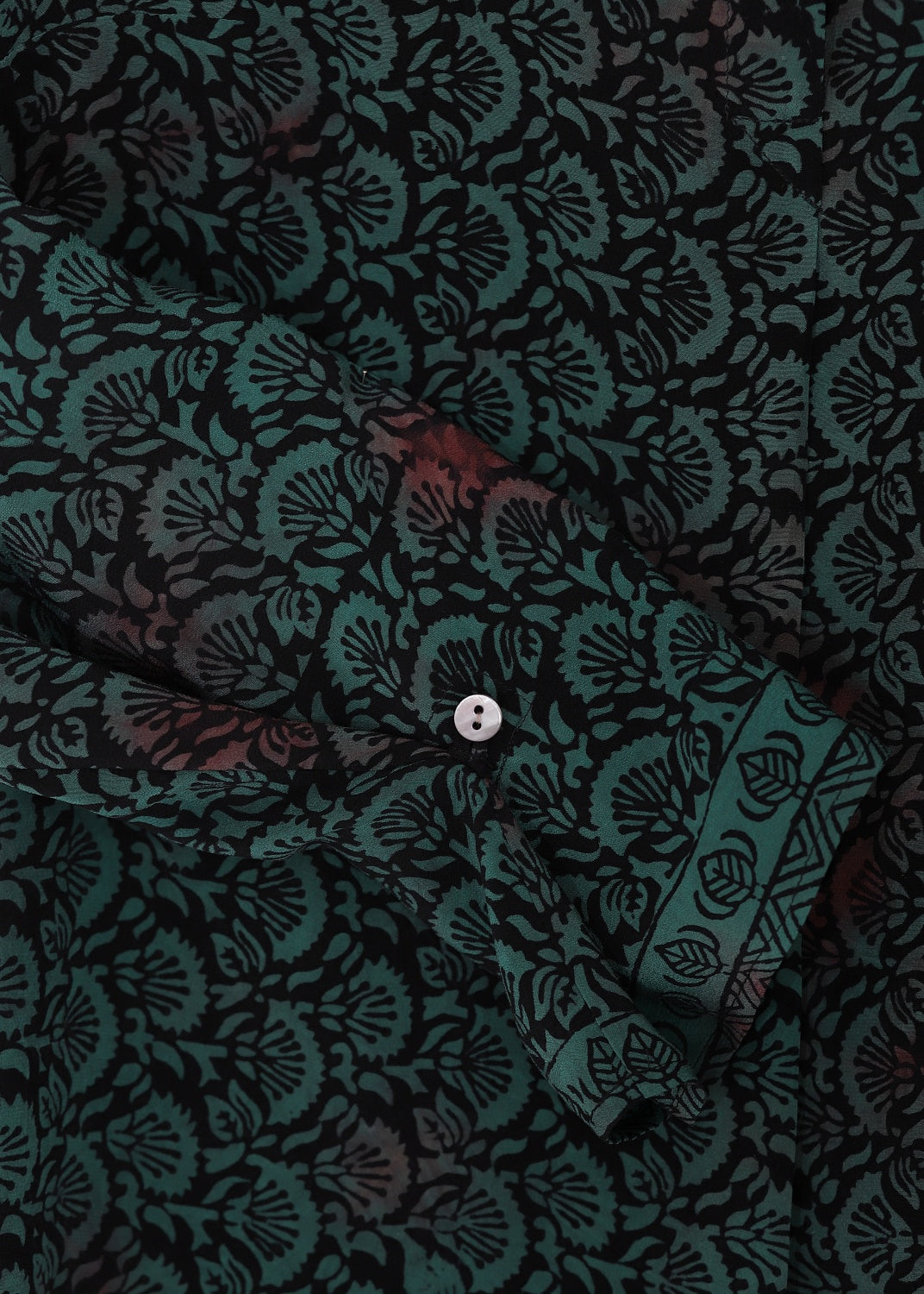 Vintage Siden blus med med skjortkrage - Bottle green