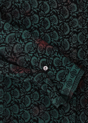 Vintage Siden blus med med skjortkrage - Bottle green