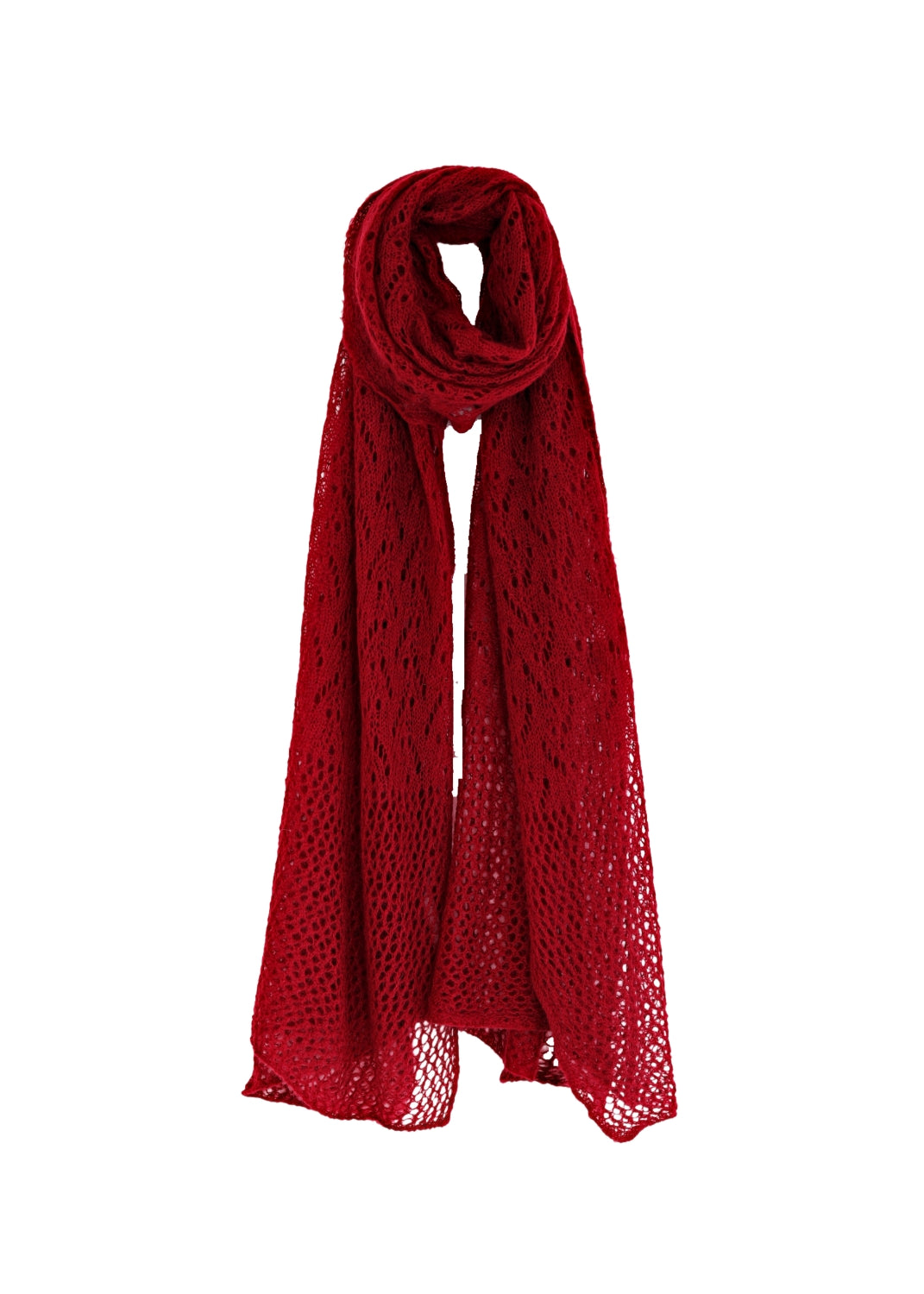 Stor spetsmönster stickad sjal - Ruby red