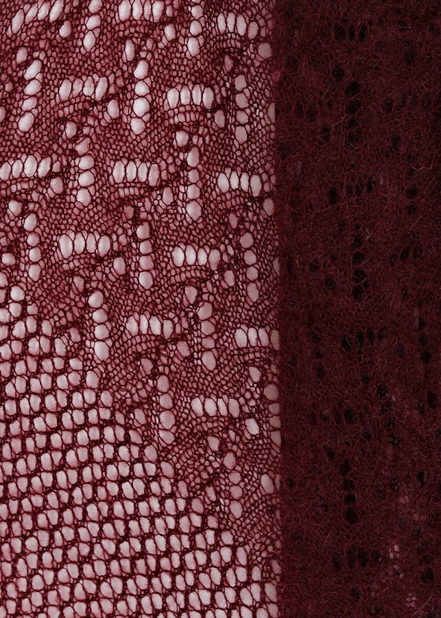 Stor spetsmönster stickad sjal - Wine