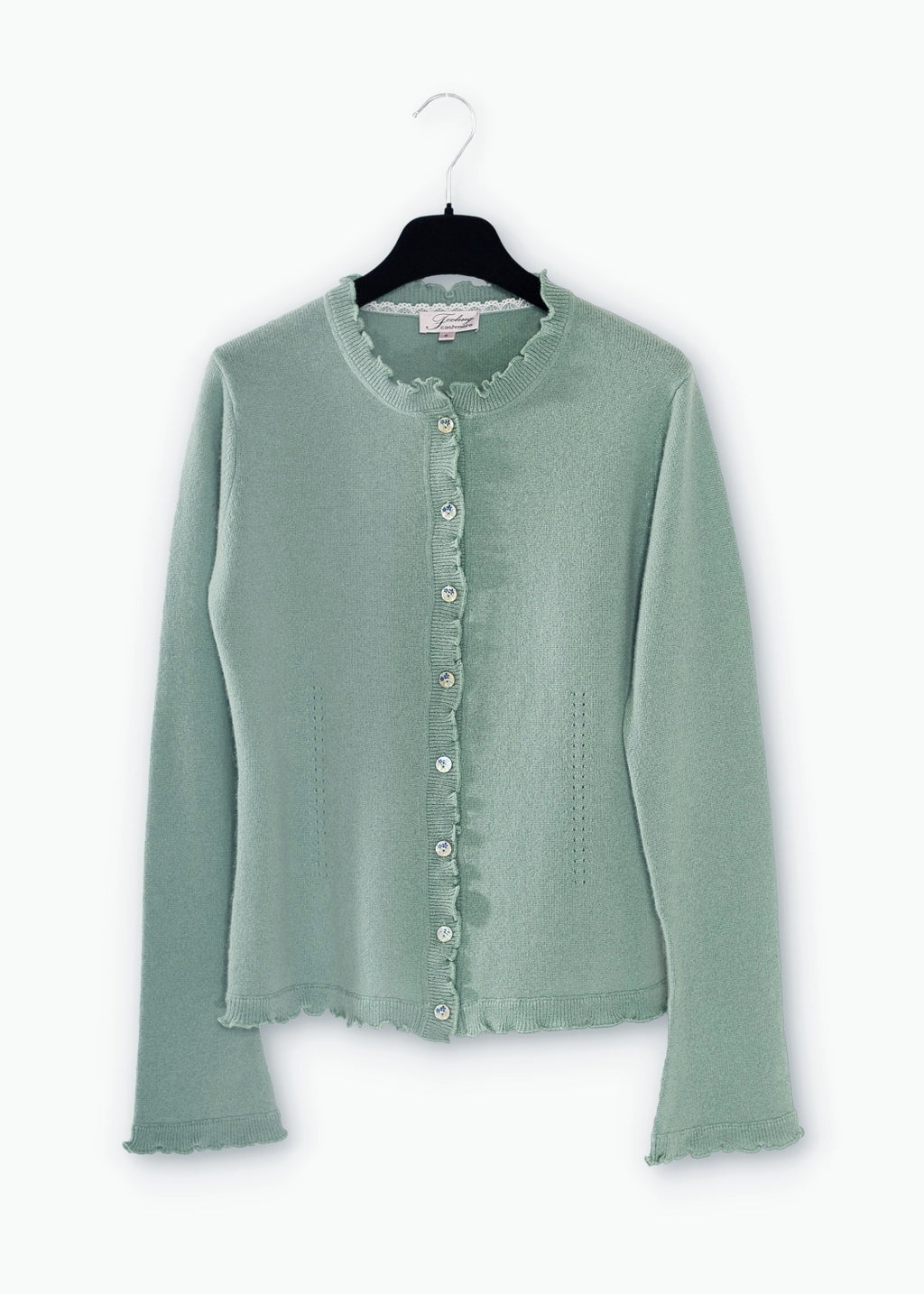 Kashmir cardigan med utsökt finish - Celadon green