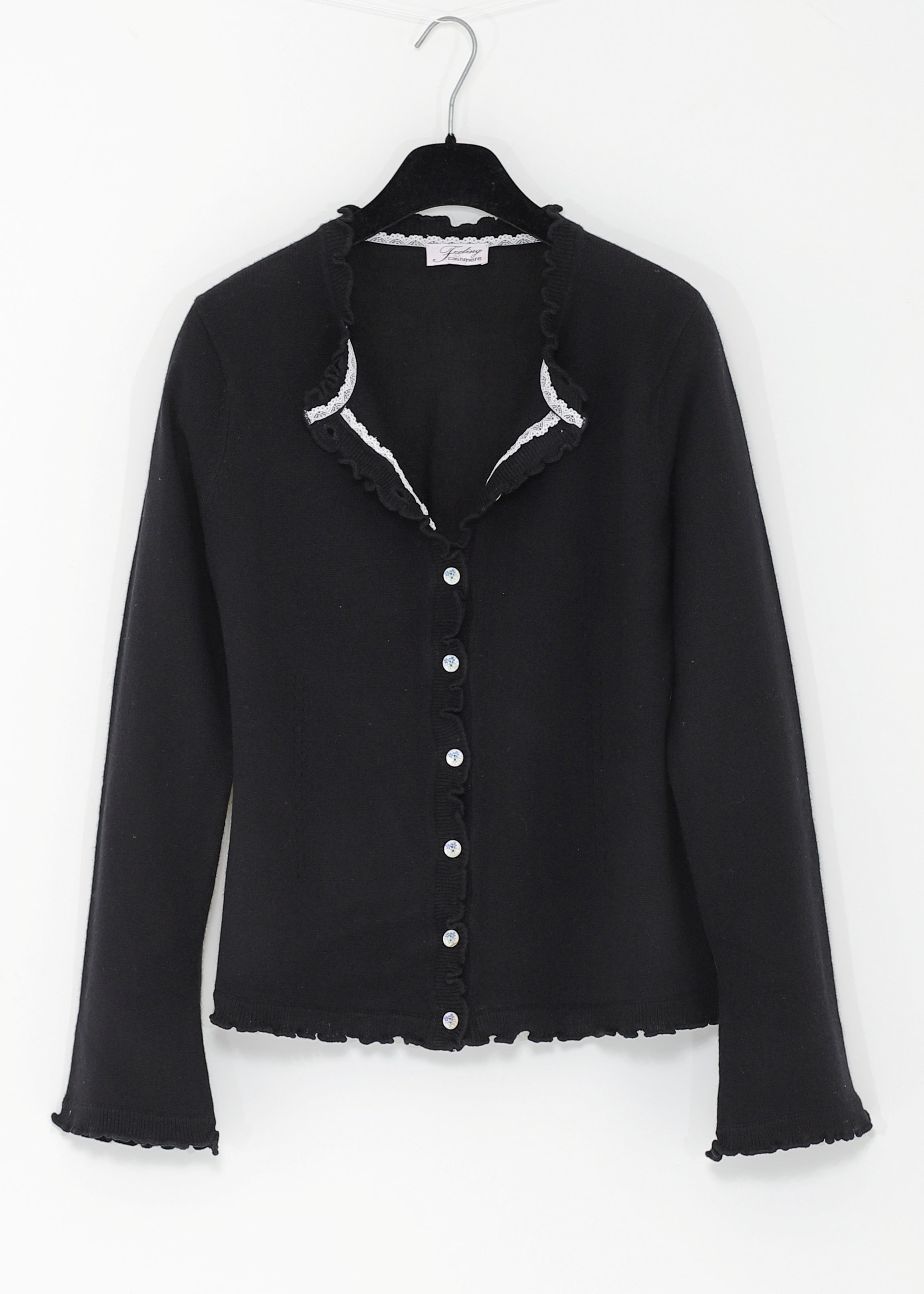 Kashmir cardigan med utsökt finish - Black