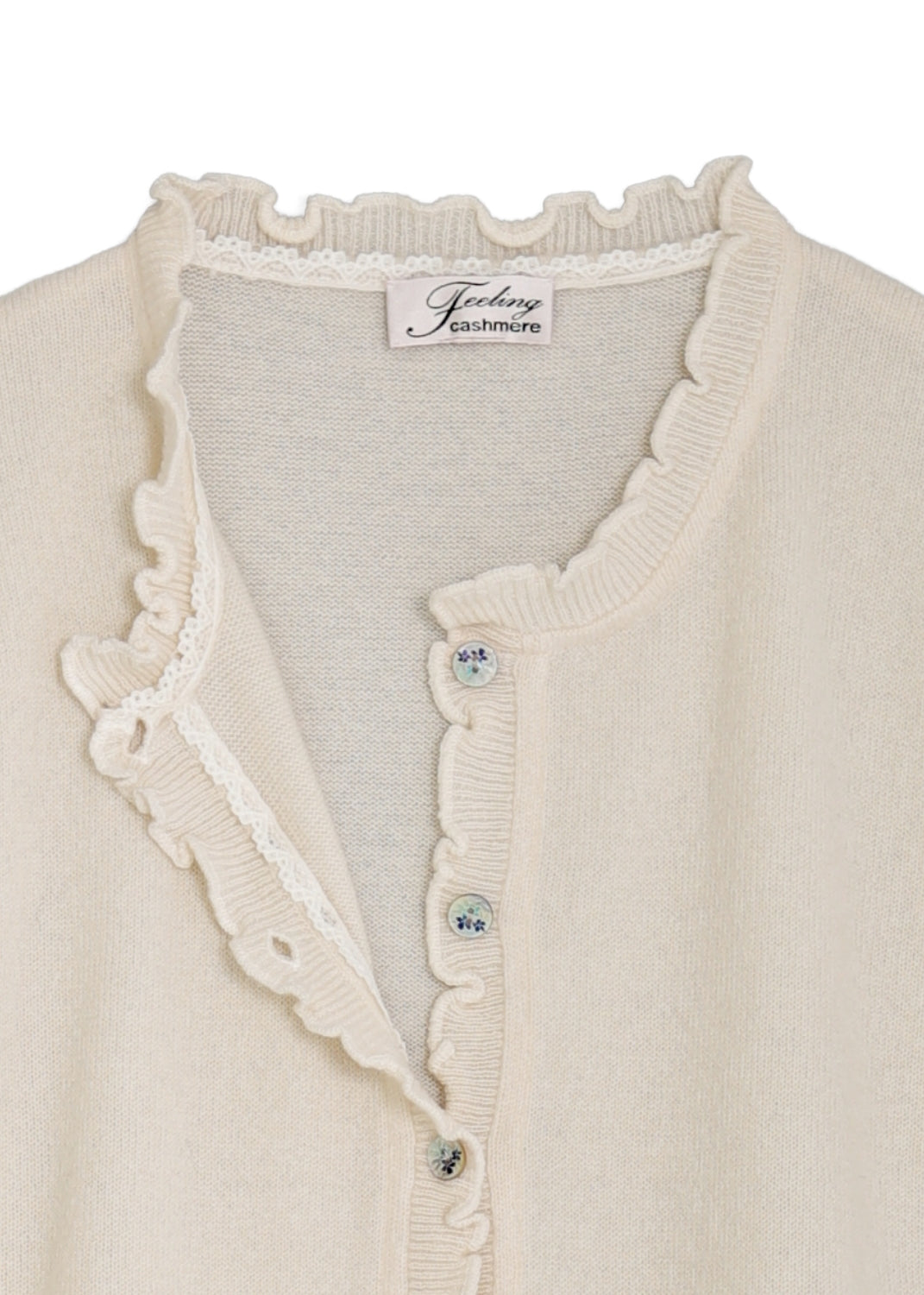Kashmir cardigan med utsökt finish - Cream