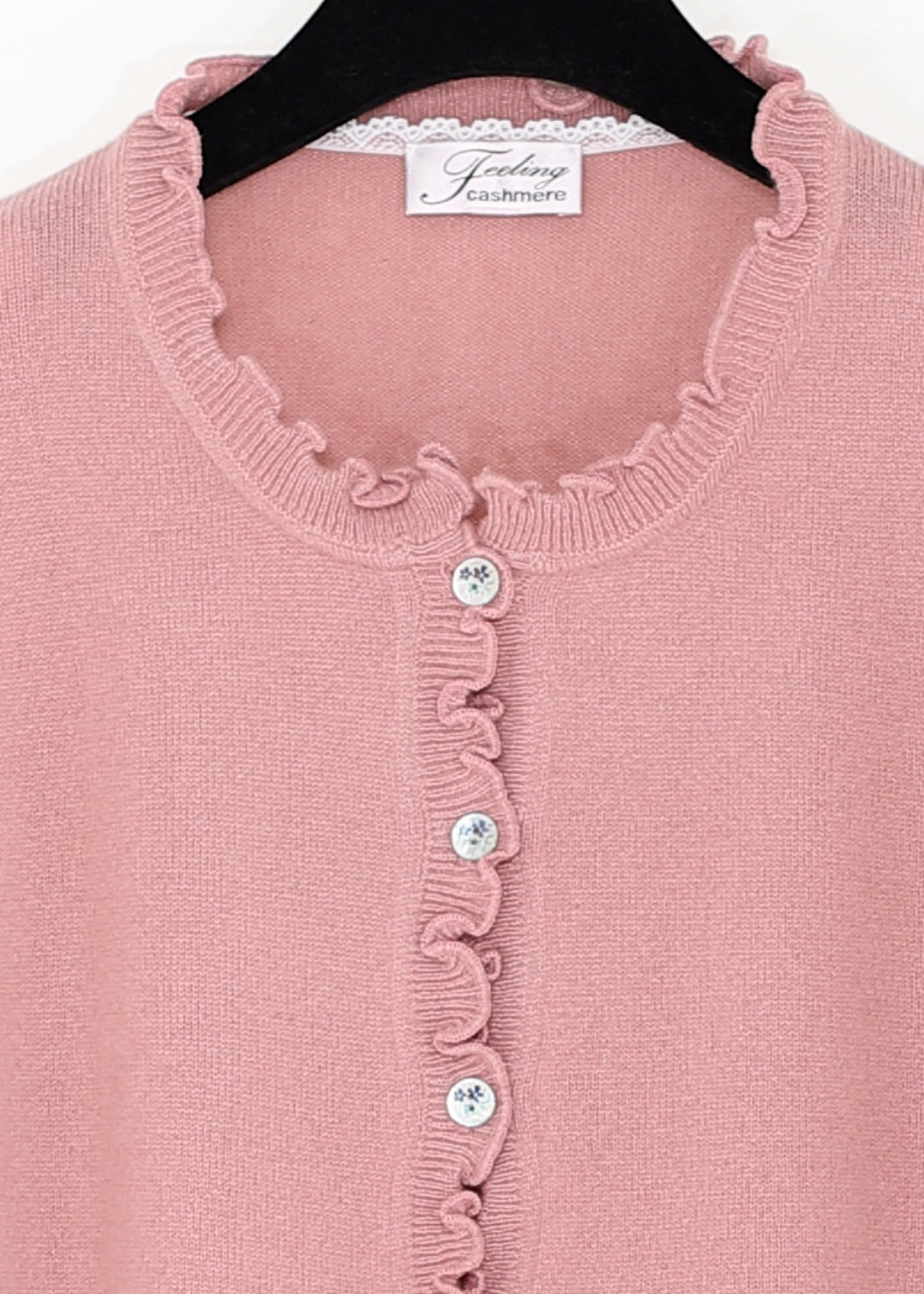 Kashmir cardigan med utsökt finish - Misty rose