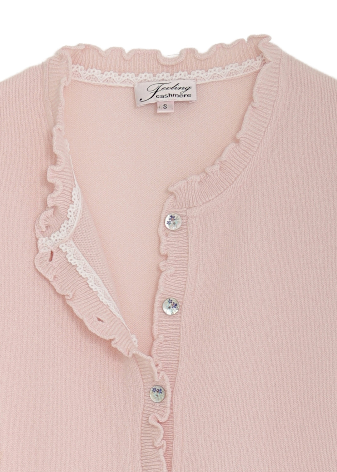 Kashmir cardigan med utsökt finish - Powder pink