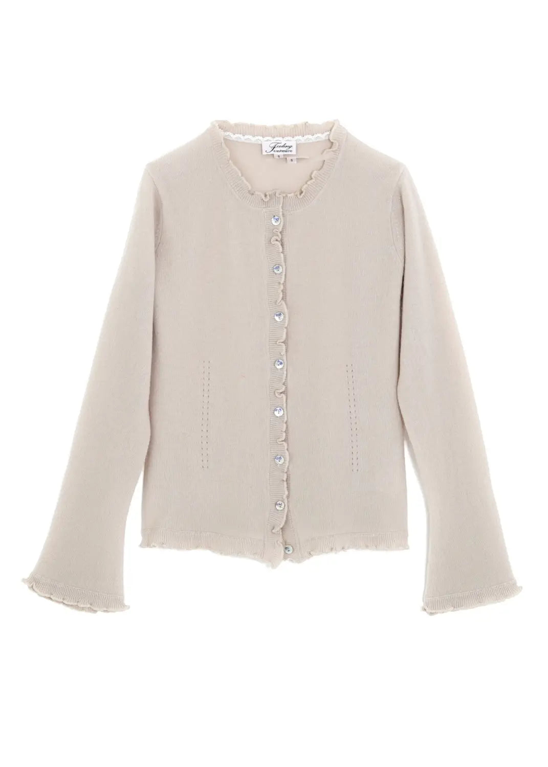 Sand färgad Kashmir cardigan med romatiska detaljer