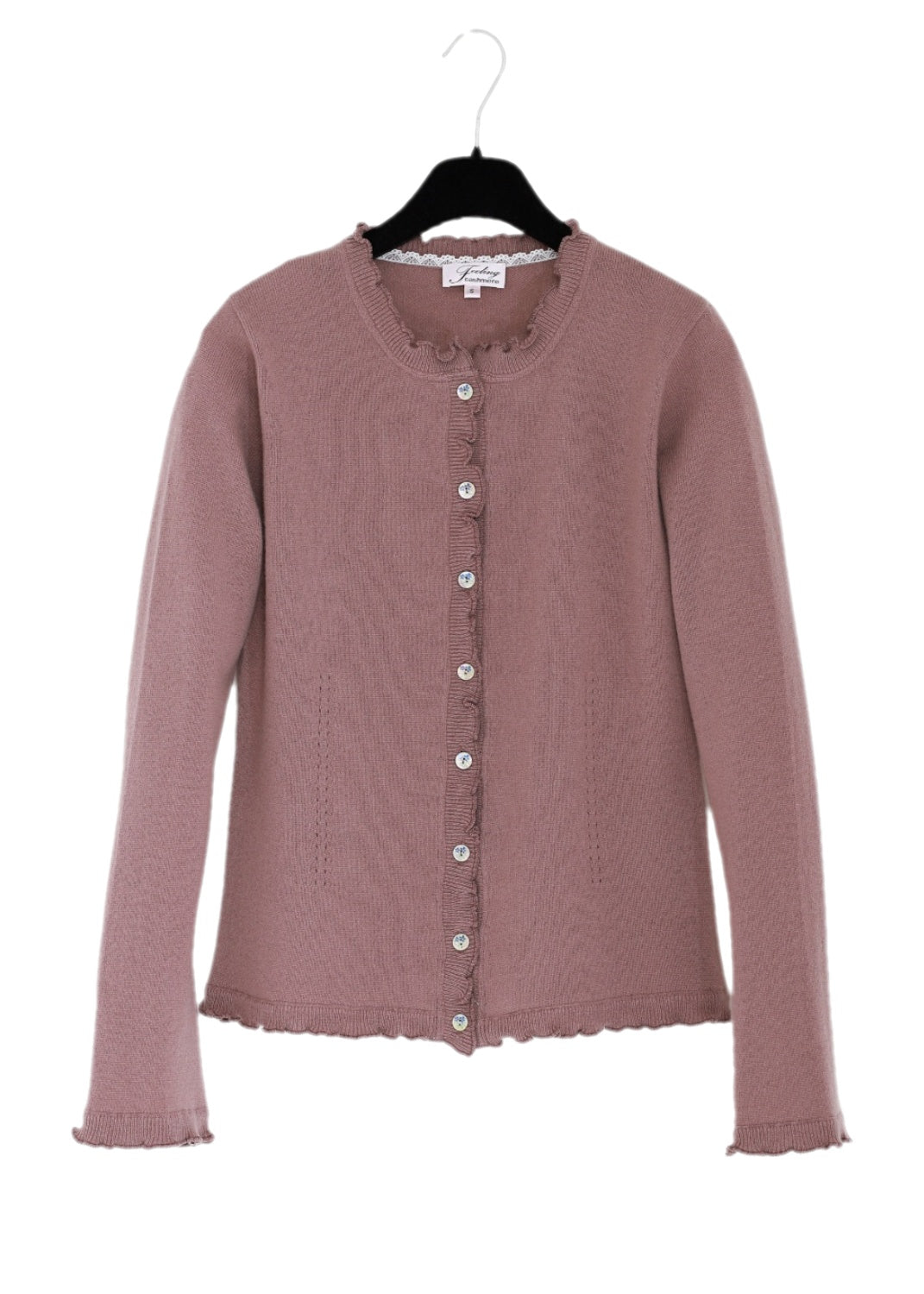 Fint stickad ren kashmir cardigan med romantisk look i utsökt finish