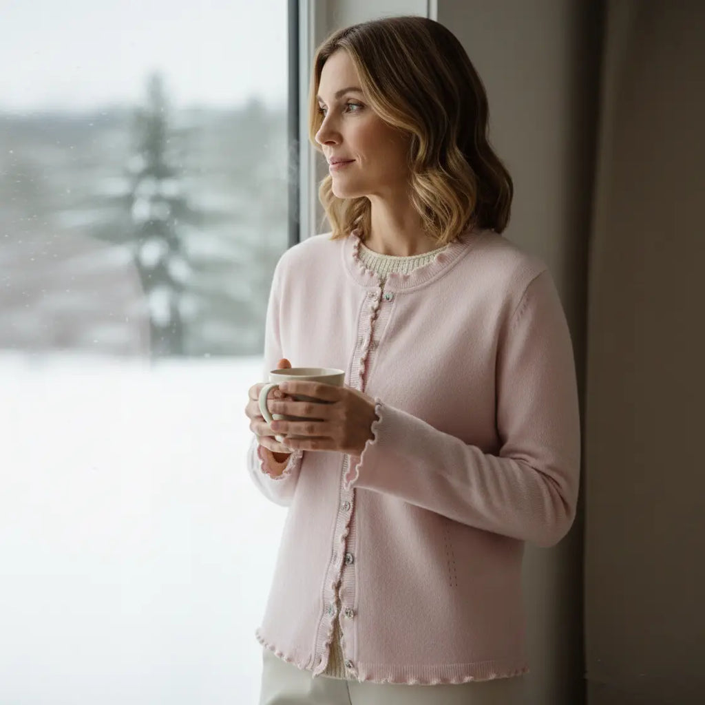Kashmir cardigan med utsökt finish - Lill Powder pink