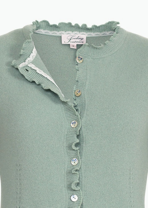 Kashmir cardigan med utsökt finish - Celadon green