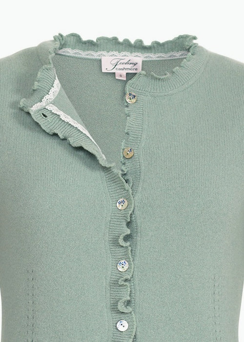 Kashmir cardigan med utsökt finish - Lill Celadon green