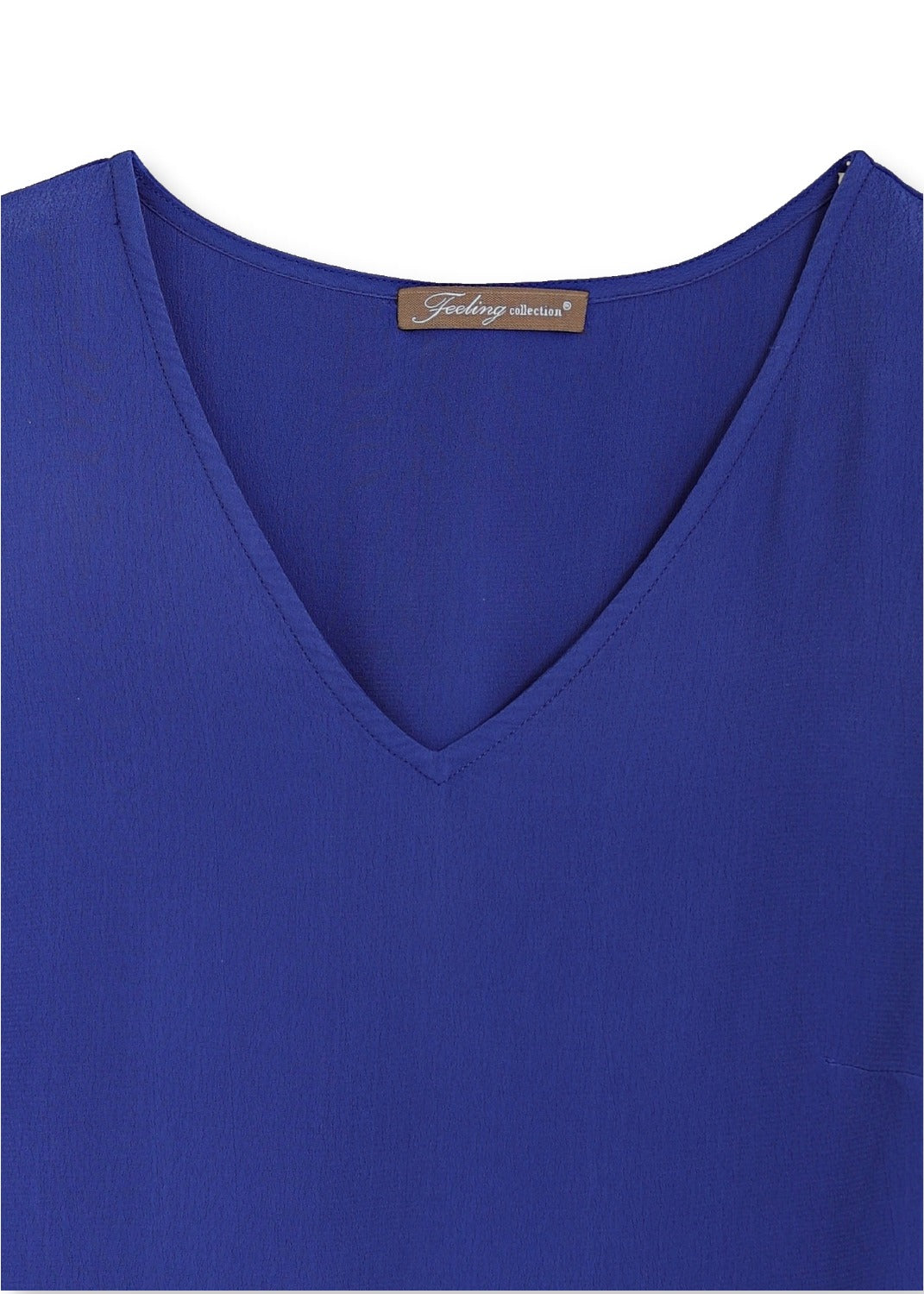 Långärmad klänning med volanger i viskos crepe - blue