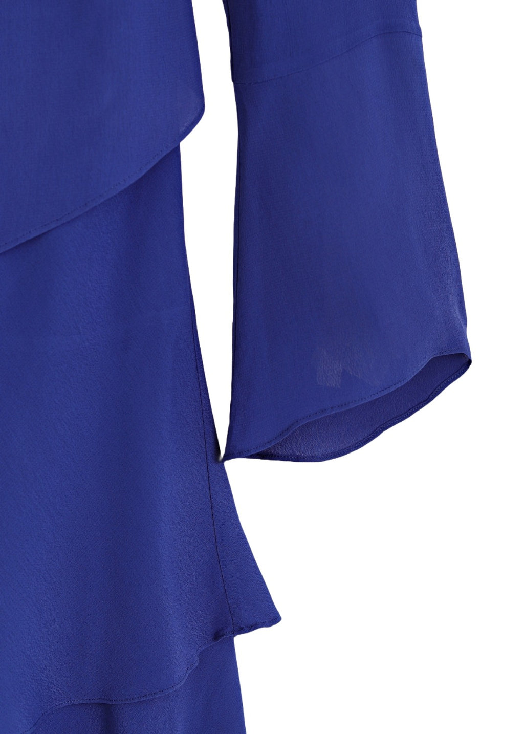 Långärmad klänning med volanger i viskos crepe - blue