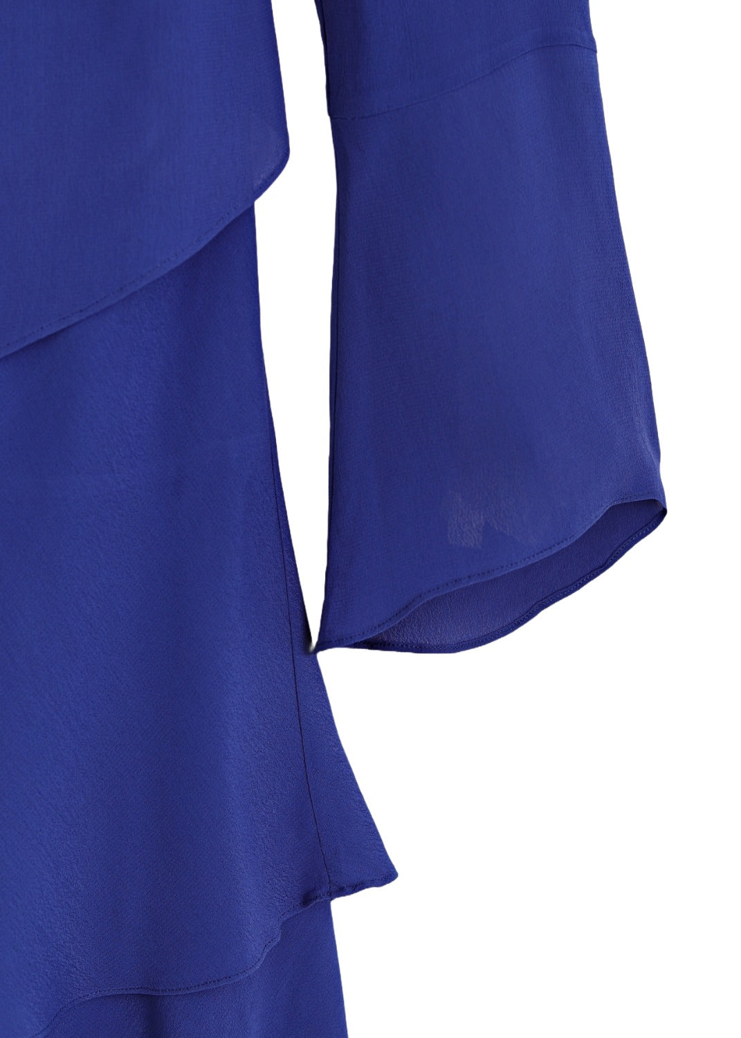 Långärmad klänning med volanger i viskos crepe - blue