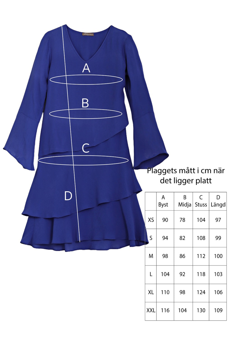 Långärmad klänning med volanger i viskos crepe - blue