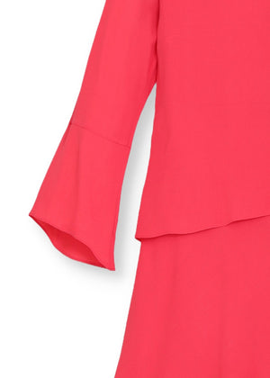 Långärmad klänning med volanger i viskos crepe - coral