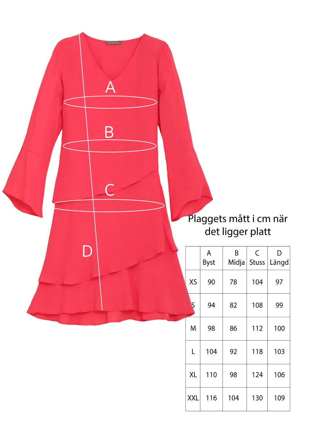 Långärmad klänning med volanger i viskos crepe - coral