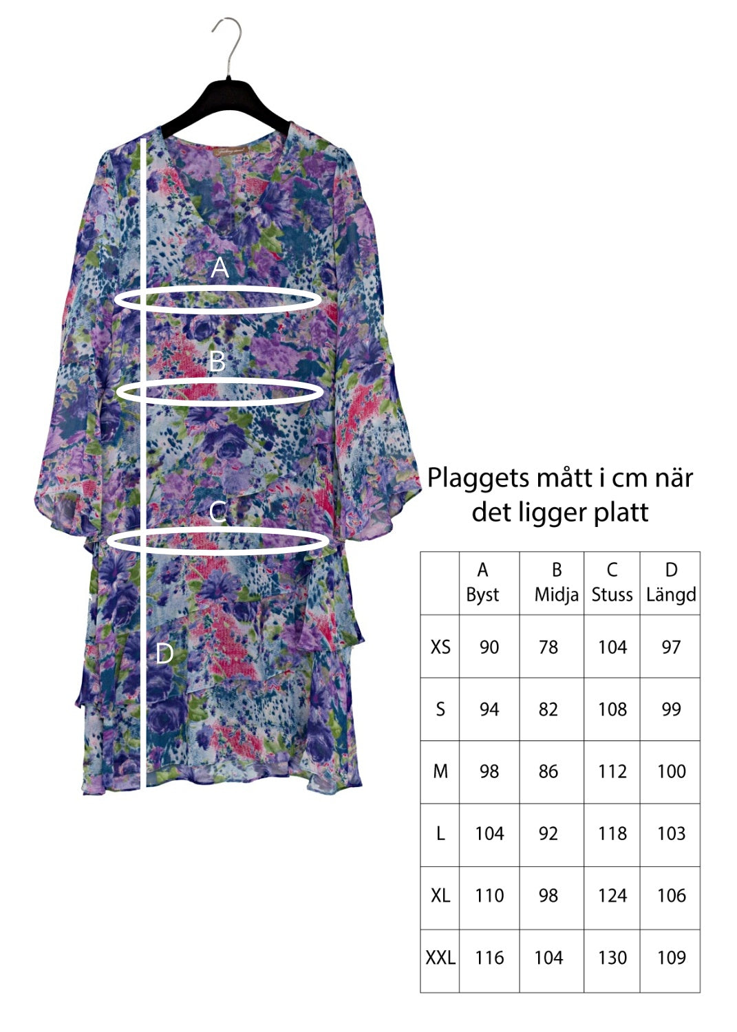 Klänning med volanger i mönstrad viskos georgette