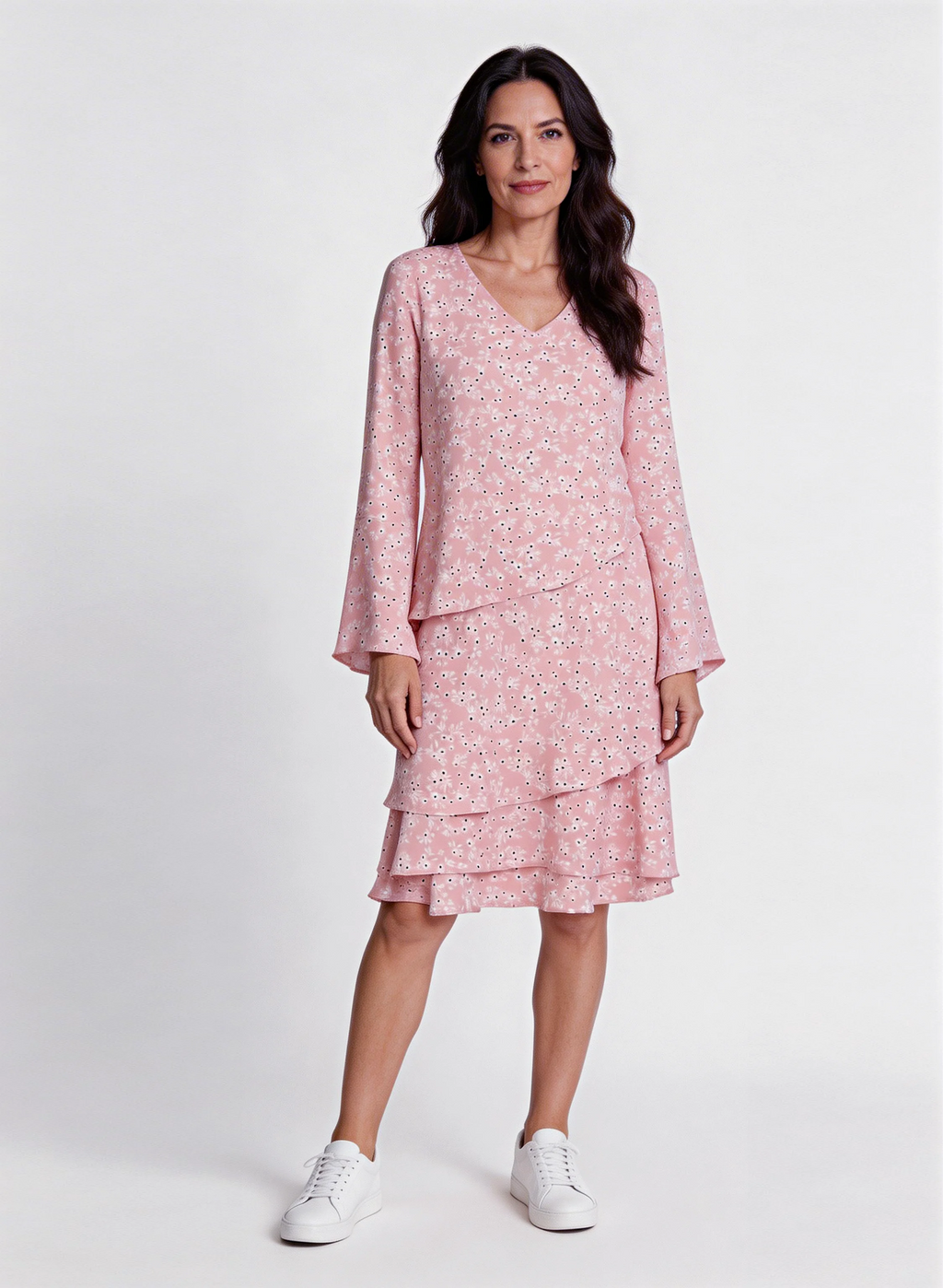 Klänning med volanger i viskos crepe | Lottie Powder pink