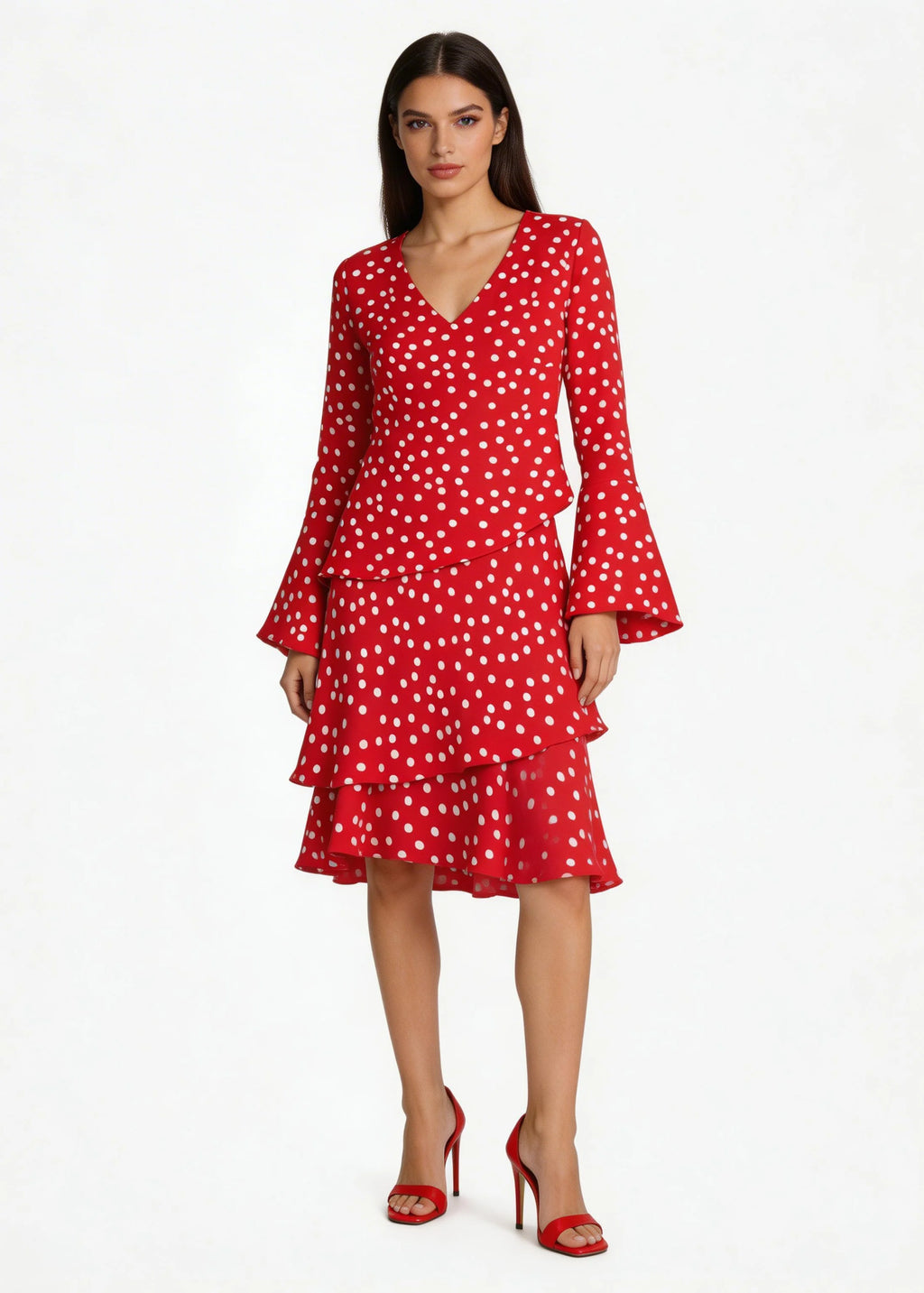 Klänning med volanger i viskos crepe | Lottie Polka dot