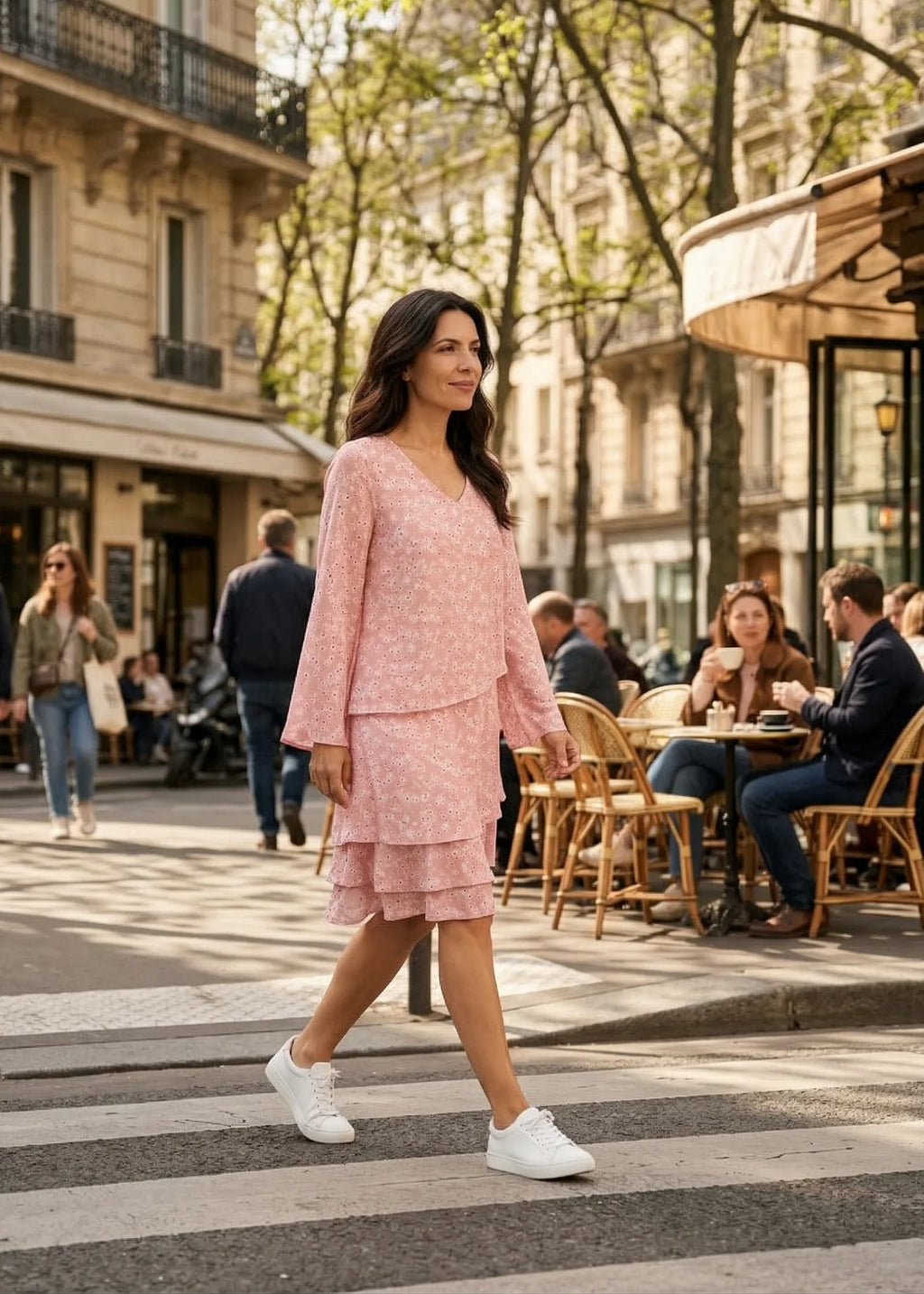 Klänning med volanger i viskos crepe | Lottie Powder pink