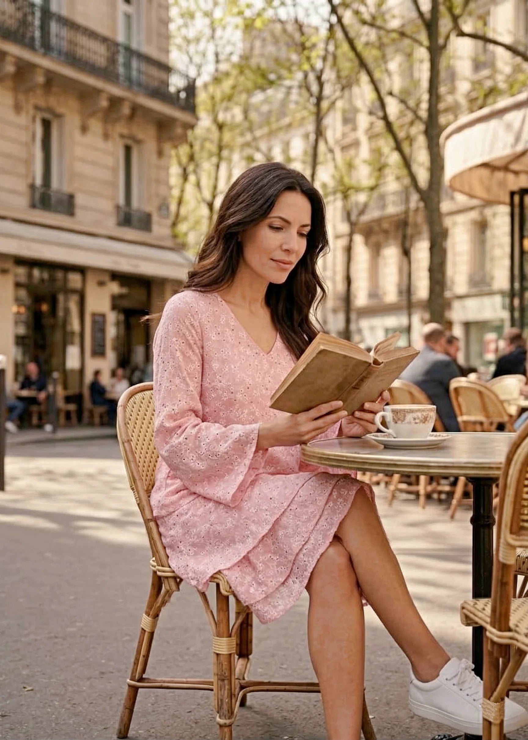 Klänning med volanger i viskos crepe | Lottie Powder pink