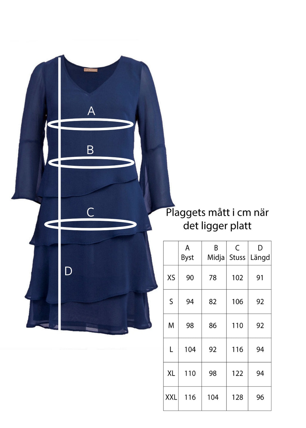 Klänning med volanger i blå viskos georgette