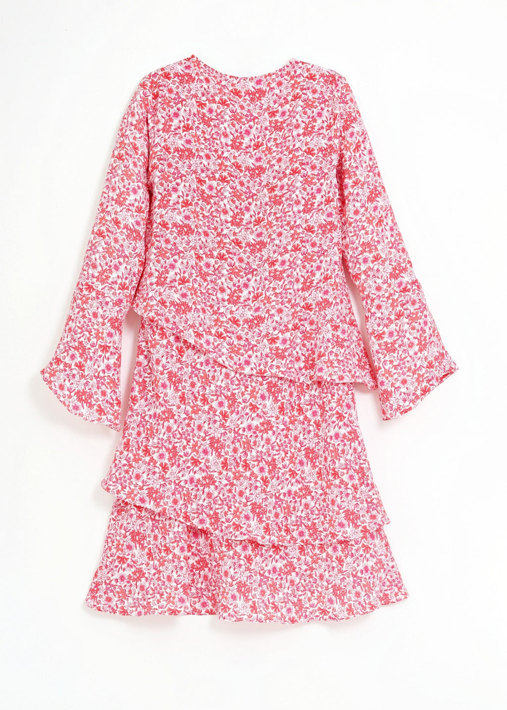 Klänning med volanger i viskos crepe | Lottie Pink flower