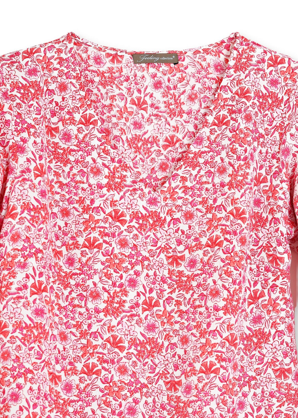 Klänning med volanger i viskos crepe | Lottie Pink flower