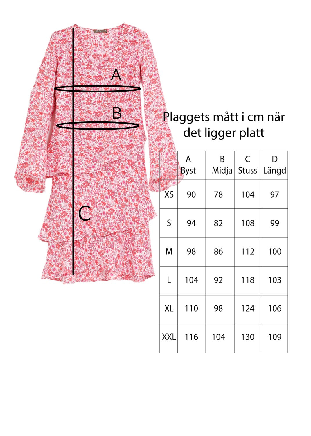 Klänning med volanger i blommig viskos crepe - Pink flower