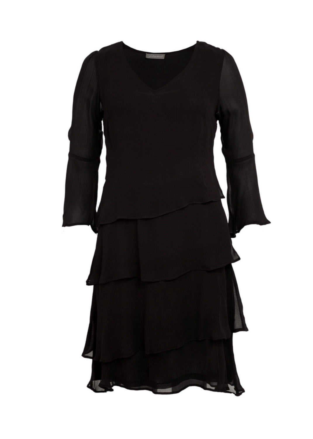 Klänning med volanger i svart viskos georgette