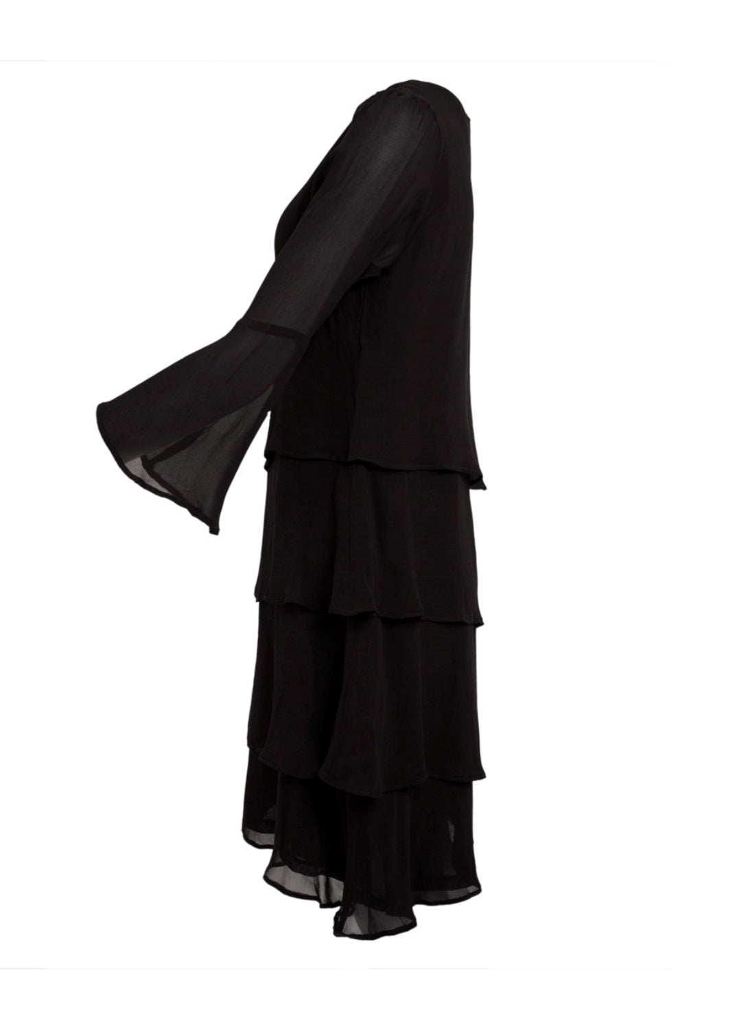 Klänning med volanger i svart viskos georgette