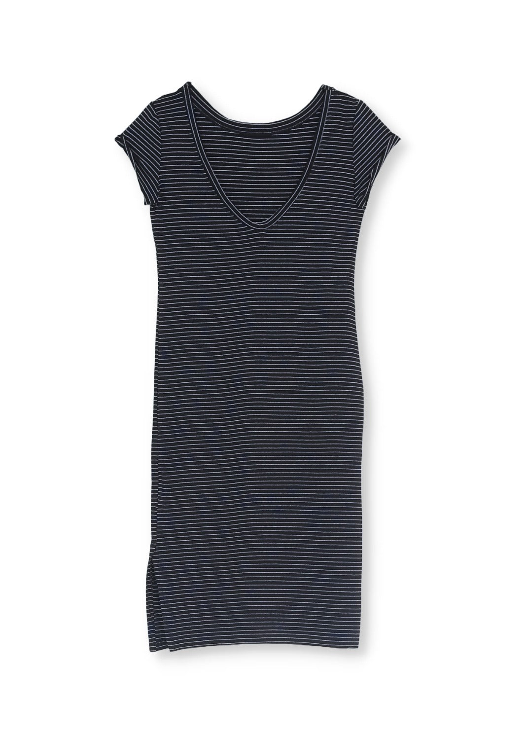 Knä lång klänning i lurex jersey med en annorlunda halsringning.