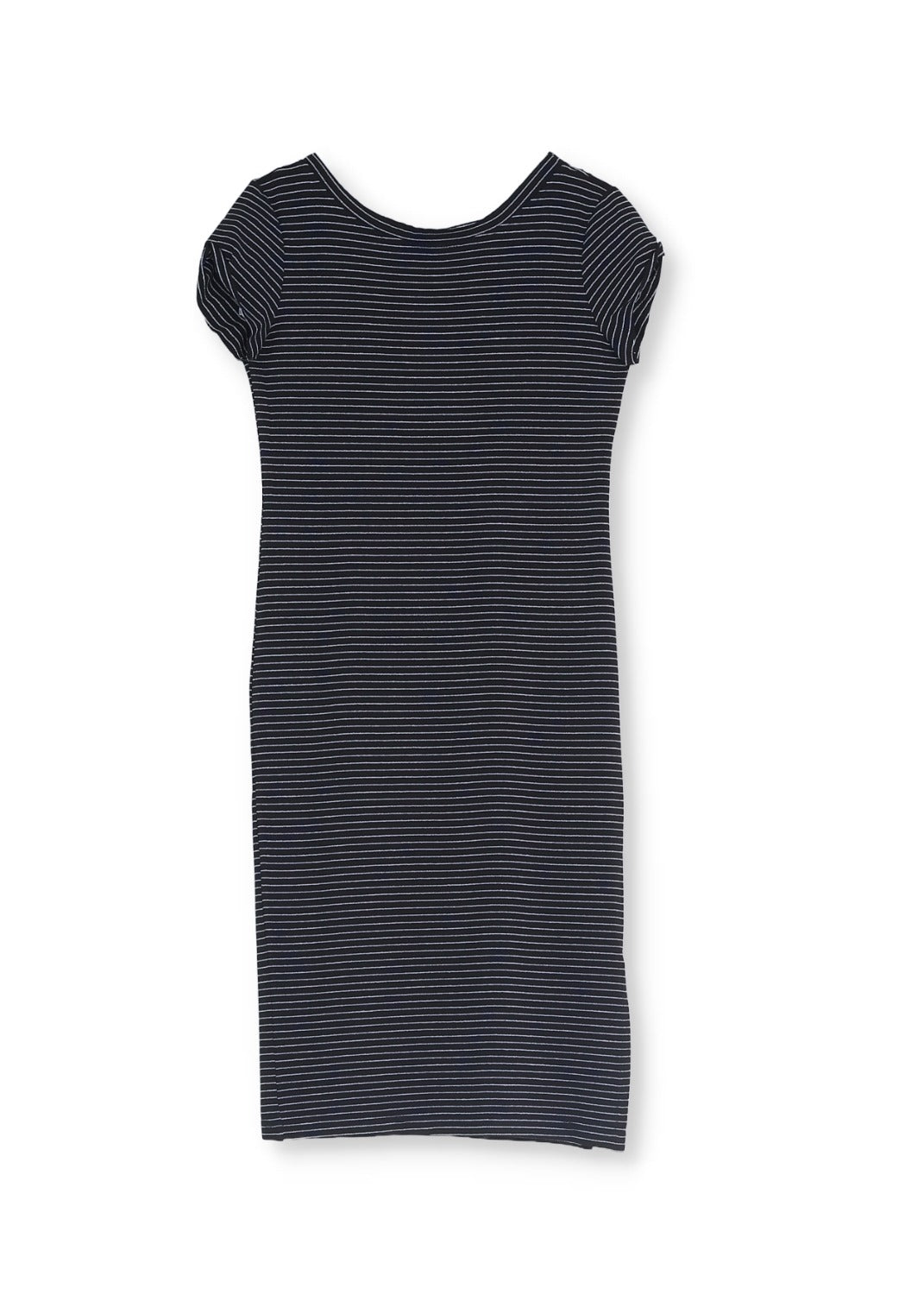 Knä lång klänning i lurex jersey med en annorlunda halsringning.