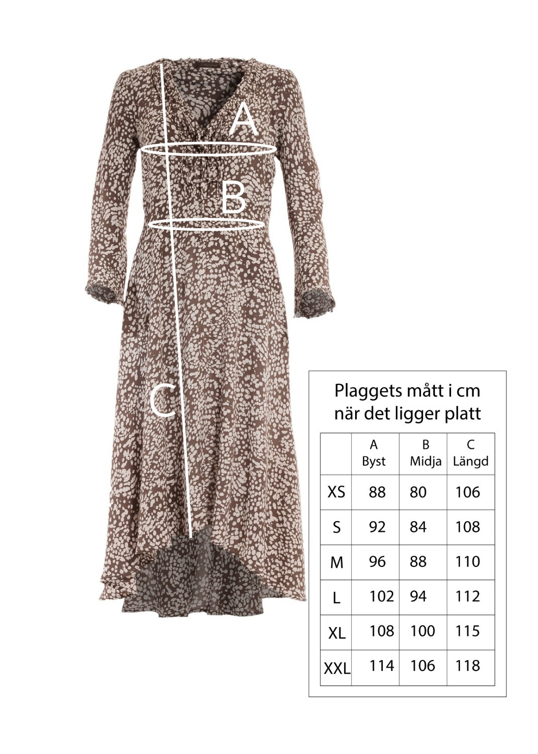 Midilång klänning med ärm i beige-vit crêpe viskos