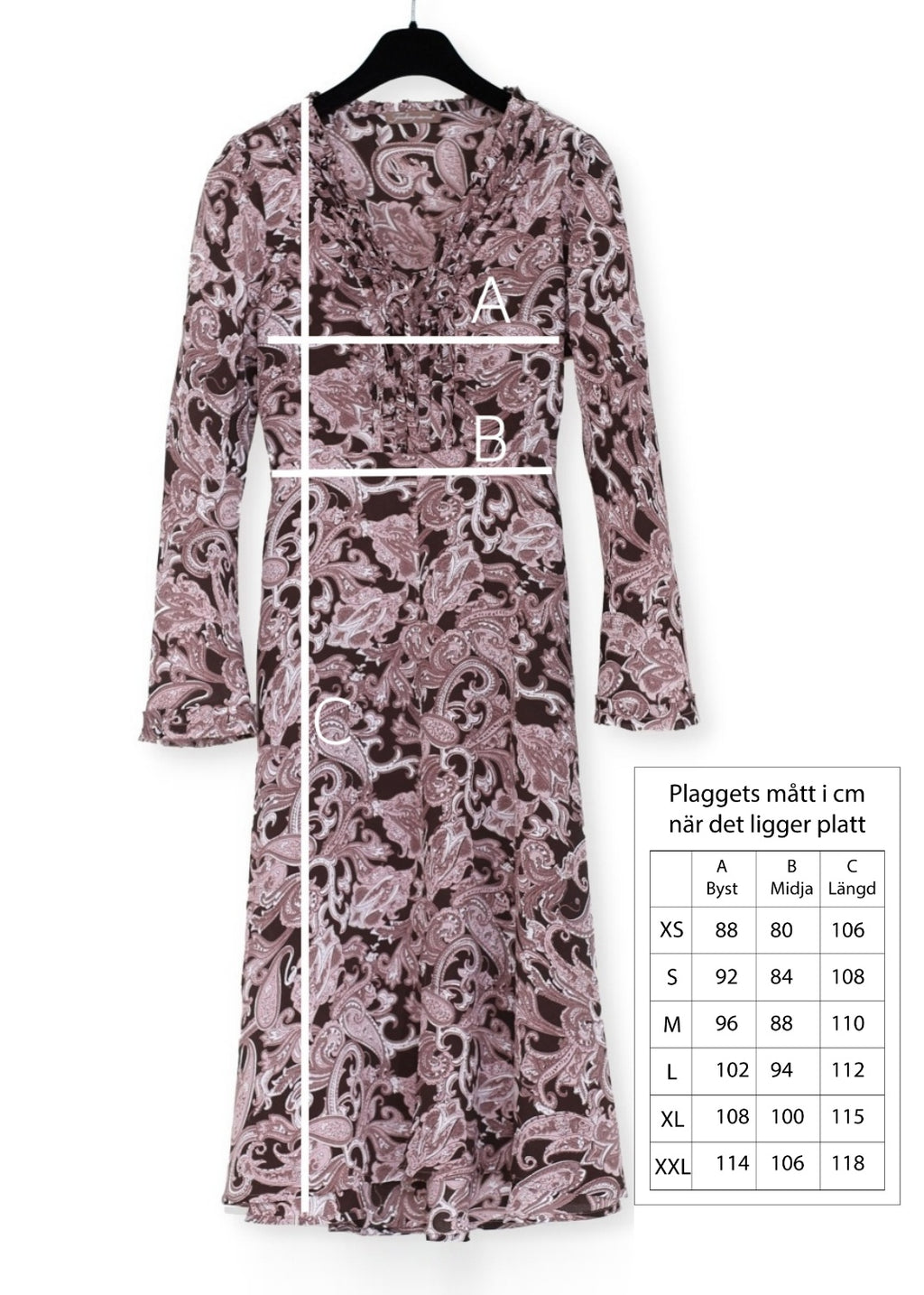 Midilång klänning med ärm i viskos - Pink/Brown Paisley