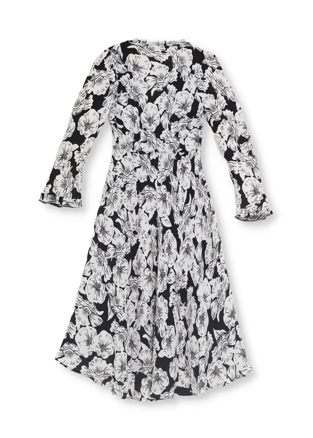 Midilång klänning med ärm i mönstrad crêpe viskos - white rose
