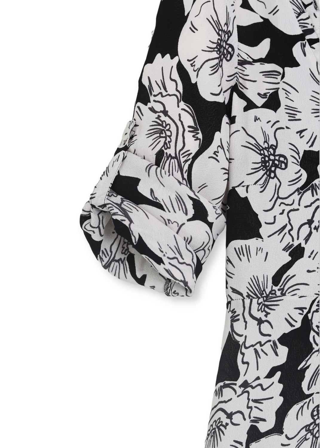 Midilång klänning med ärm i mönstrad crêpe viskos - white rose