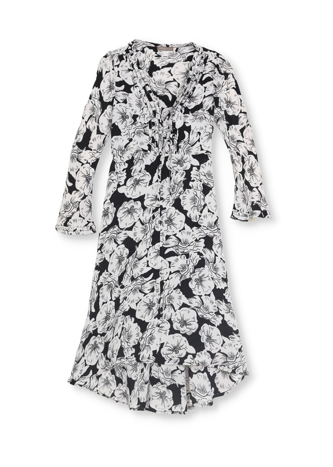 Midilång klänning med ärm i mönstrad crêpe viskos