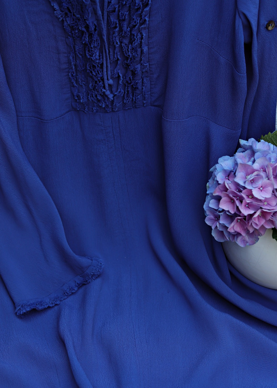 Midilång klänning med ärm i crêpe viskos - blue