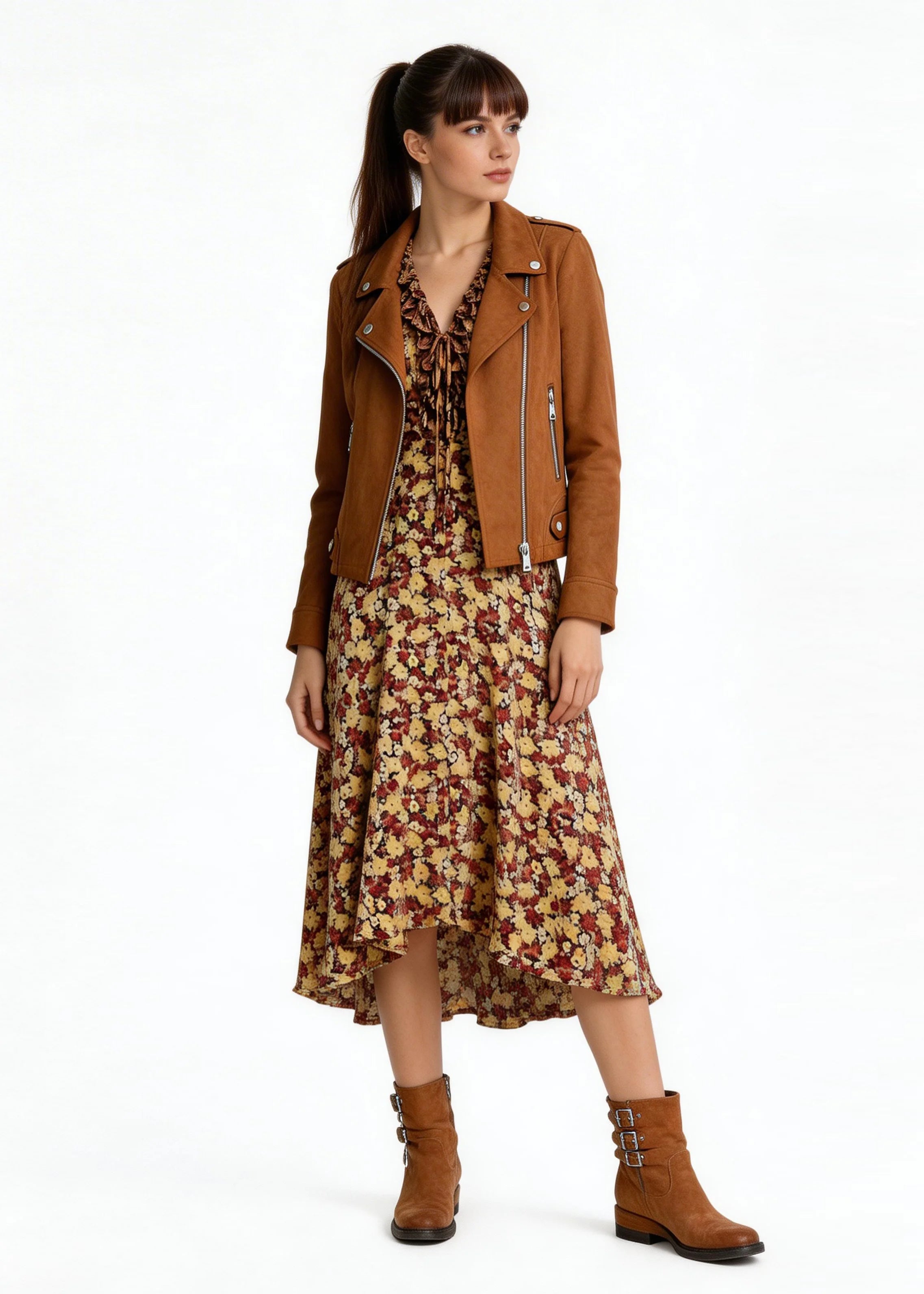 Elise Biker jacka i vegan mocka - cognac