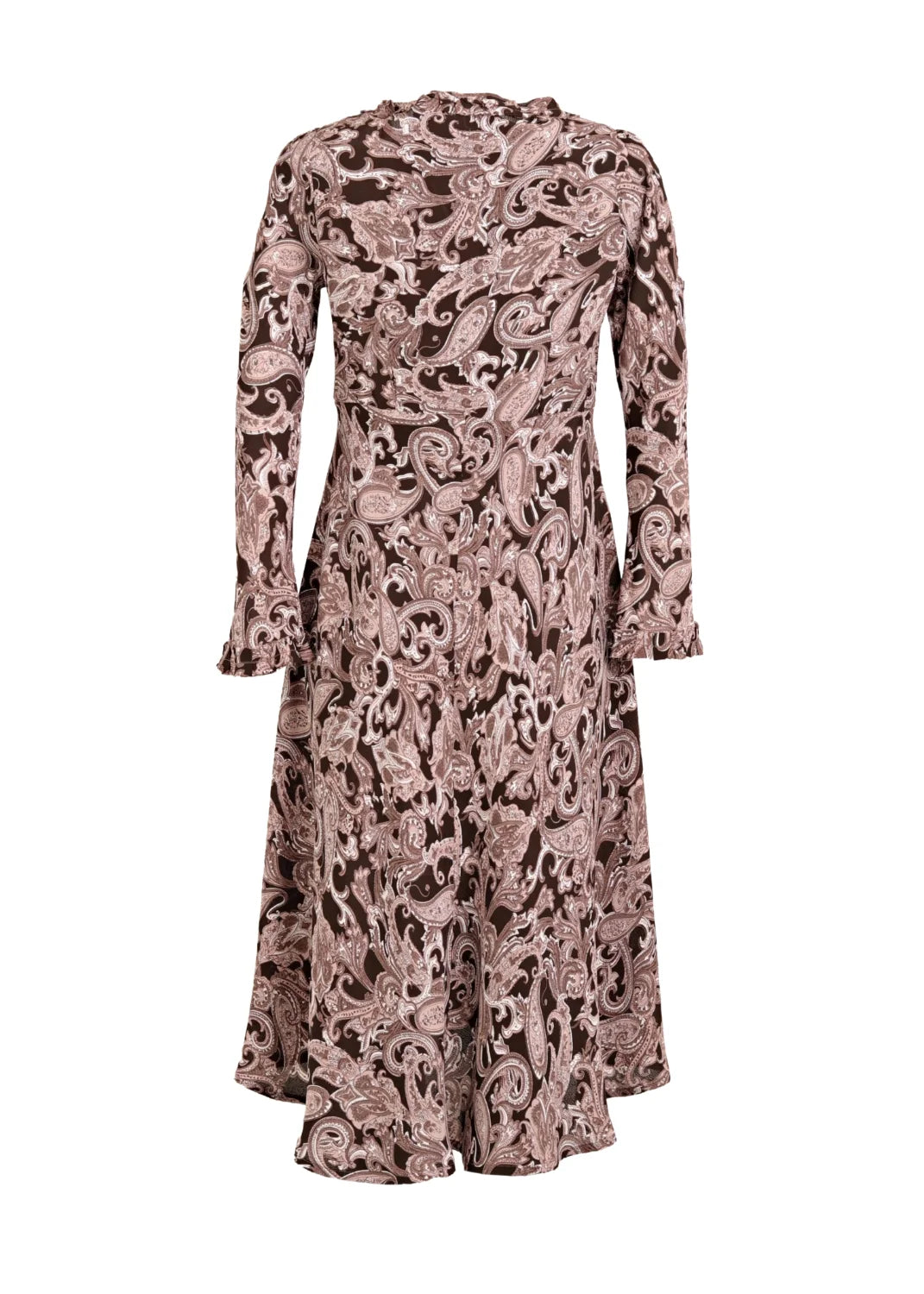 Midilång klänning med ärm i viskos | Maggan Pink-Brown Paisley
