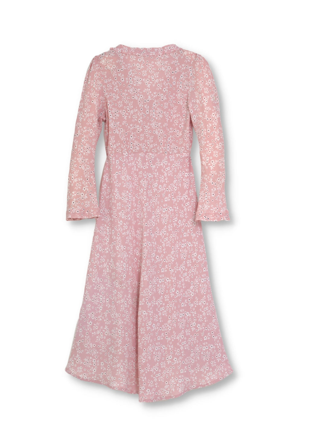 Pink Long sleeve dress in small floral viscose crepe