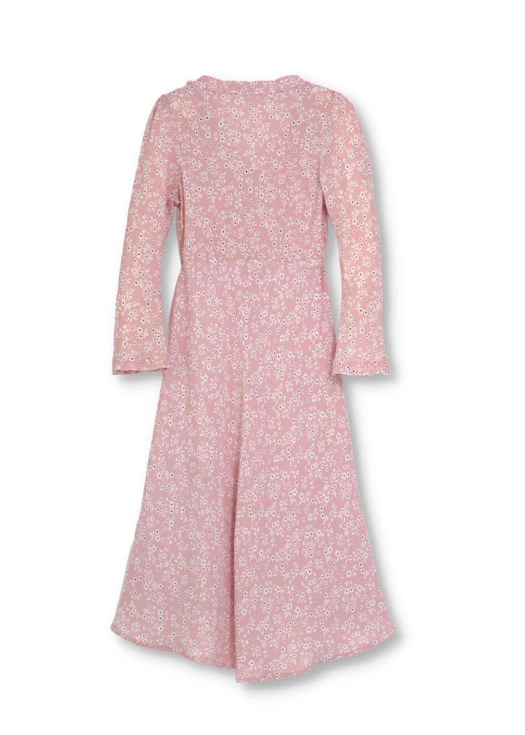 Pink Long sleeve dress in small floral viscose crepe
